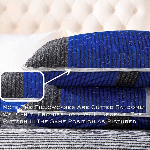 New 3 Pieces Blue Striped Alternative  Quilted Bedding Set,1 Quilt + 2 P… - Picture 7 of 12